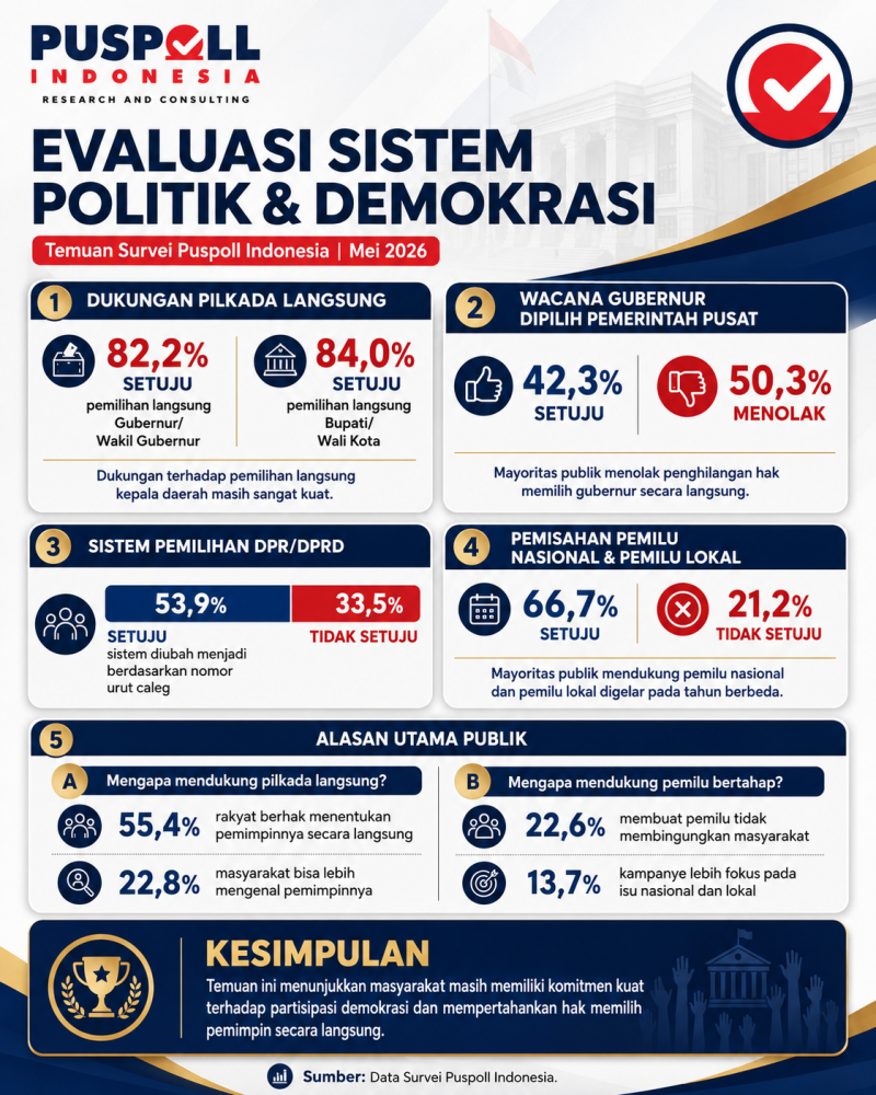 Hasil Survei Puspoll Indonesia terkait pelaksanaan Pilkada Langsung.